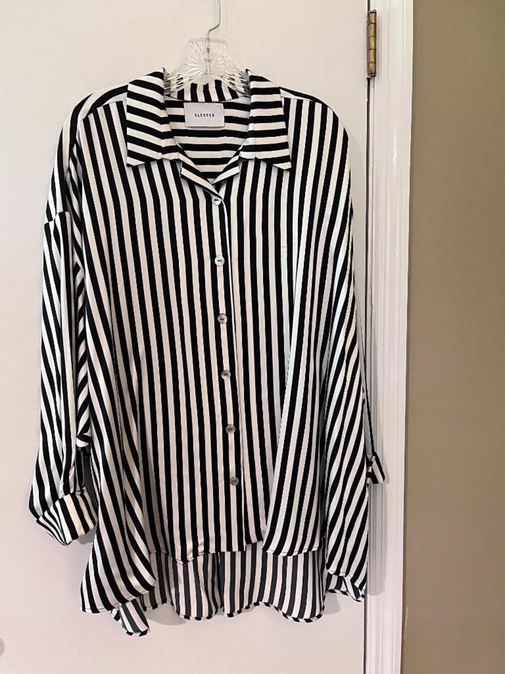 Black and white striped satin pajama set XL - Picture 2 of 6